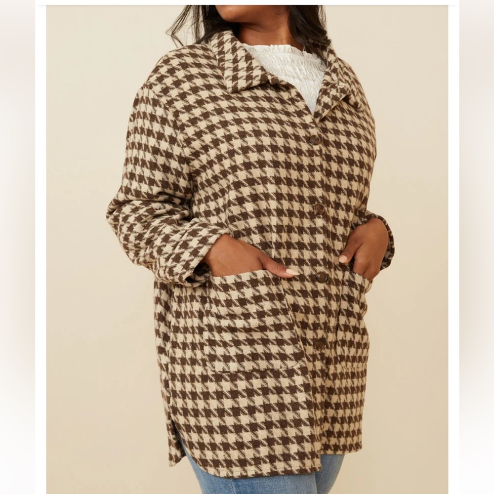 New Hayden Los Angeles Houndstooth Front Pocket Button Detail Coat Size Small